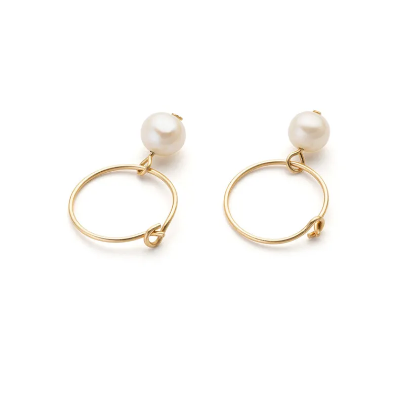 Simply Whispers 14k Yellow Gold Pearl Charm 12 mm Hoop Earrings Sale