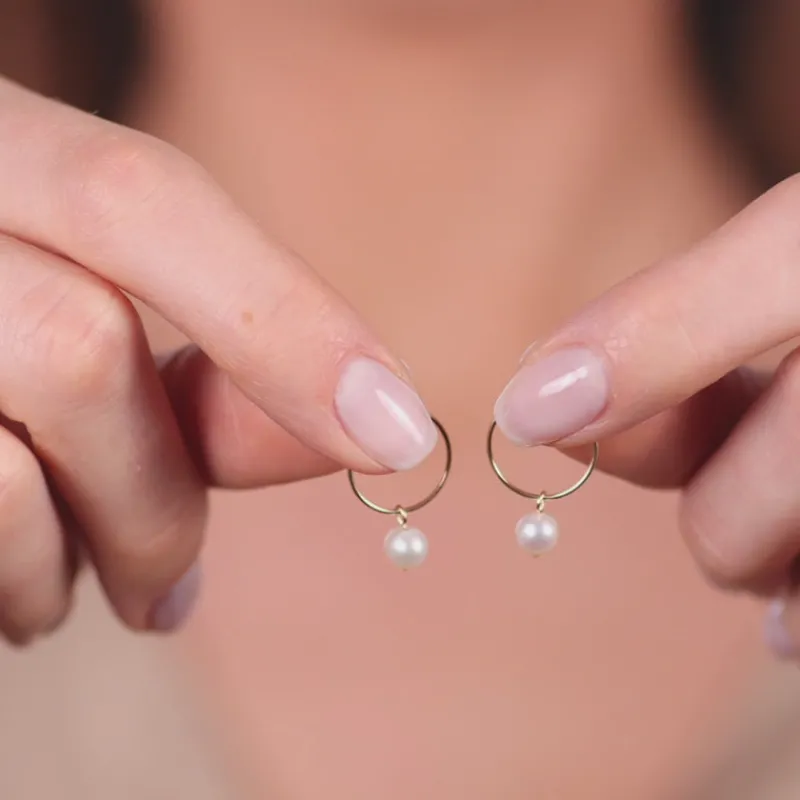 Simply Whispers 14k Yellow Gold Pearl Charm 12 mm Hoop Earrings Sale
