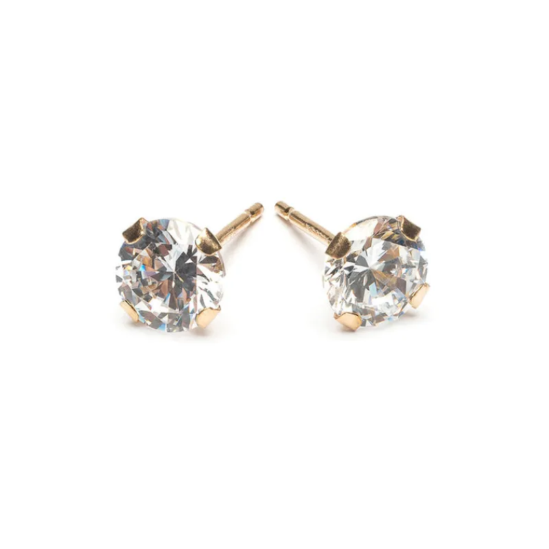 Simply Whispers 14k Yellow Gold Stud Earrings 5mm Round Zirconia Hot