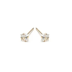Simply Whispers 14k Yellow Gold Stud Earrings 3mm Square Crystal Sale