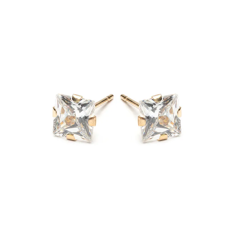Simply Whispers 14k Yellow Gold Stud Earrings 5mm Square Zirconia Fashion