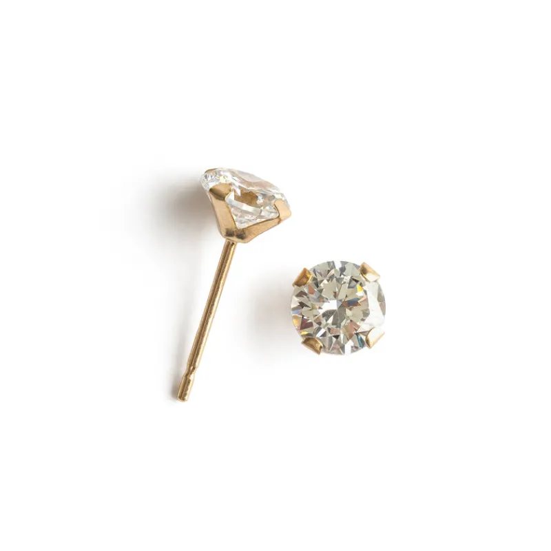 Simply Whispers 14k Yellow Gold Stud Earrings 5mm Round Zirconia Hot