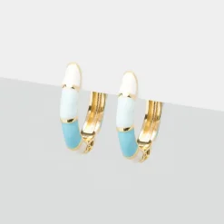 Simply Whispers Light Blue & White Enamel Huggie Hoops Online