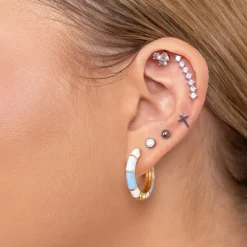 Simply Whispers Light Blue & White Enamel Huggie Hoops Online