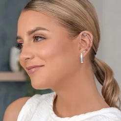 Simply Whispers Light Blue & White Enamel Huggie Hoops Online