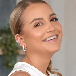 Simply Whispers Light Blue Zirconia Titanium Stud Earrings Hot