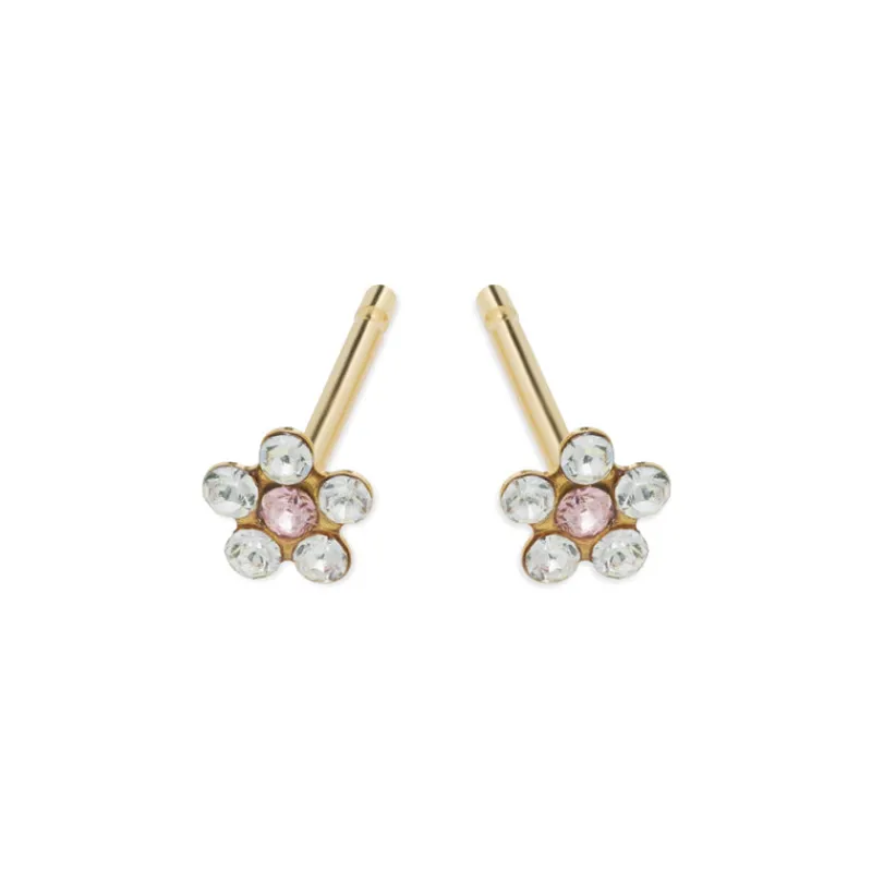 Simply Whispers Mini Pink Daisy Gold Stud Earrings Outlet