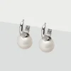 Simply Whispers Oversized Pearl Silver Hoop Earrings Outlet