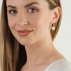 Simply Whispers Oversized Pearl Silver Hoop Earrings Outlet