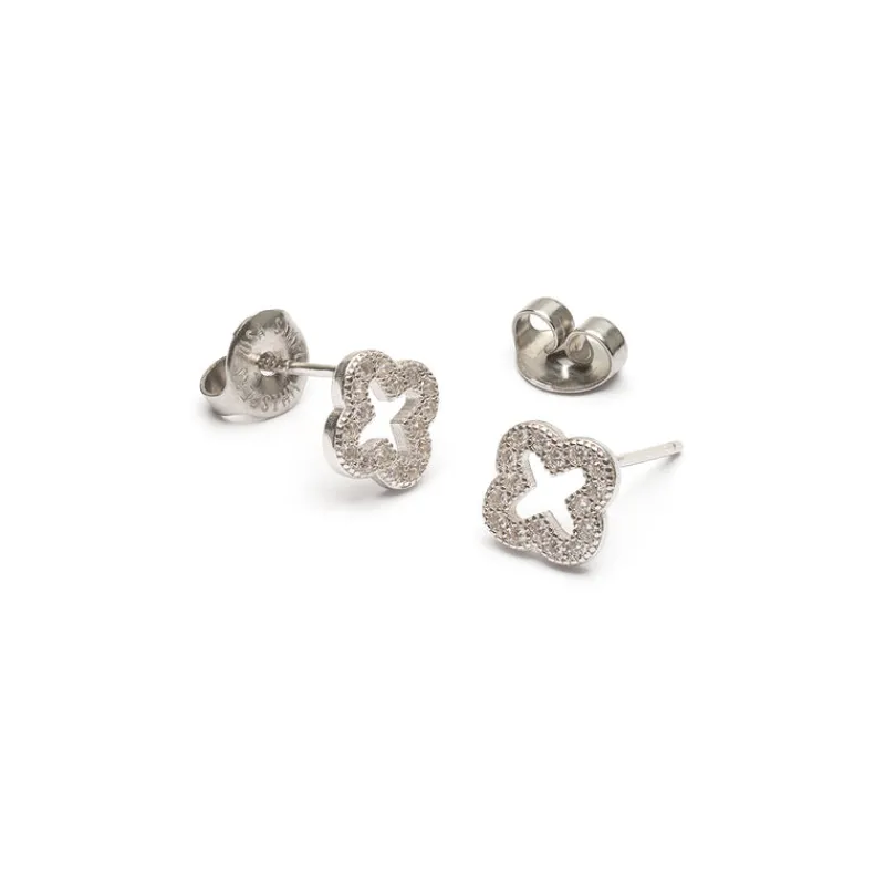 Simply Whispers Pave Alhambra Stud Earrings New