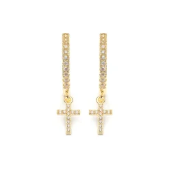 Simply Whispers Pave Cross Hoop Earrings Sale