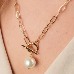Simply Whispers Pearl Drop Gold Toggle Necklace Outlet