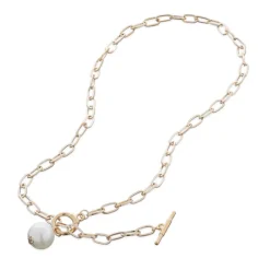 Simply Whispers Pearl Drop Gold Toggle Necklace Outlet