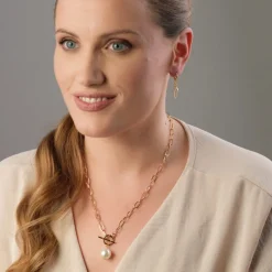 Simply Whispers Pearl Drop Gold Toggle Necklace Outlet