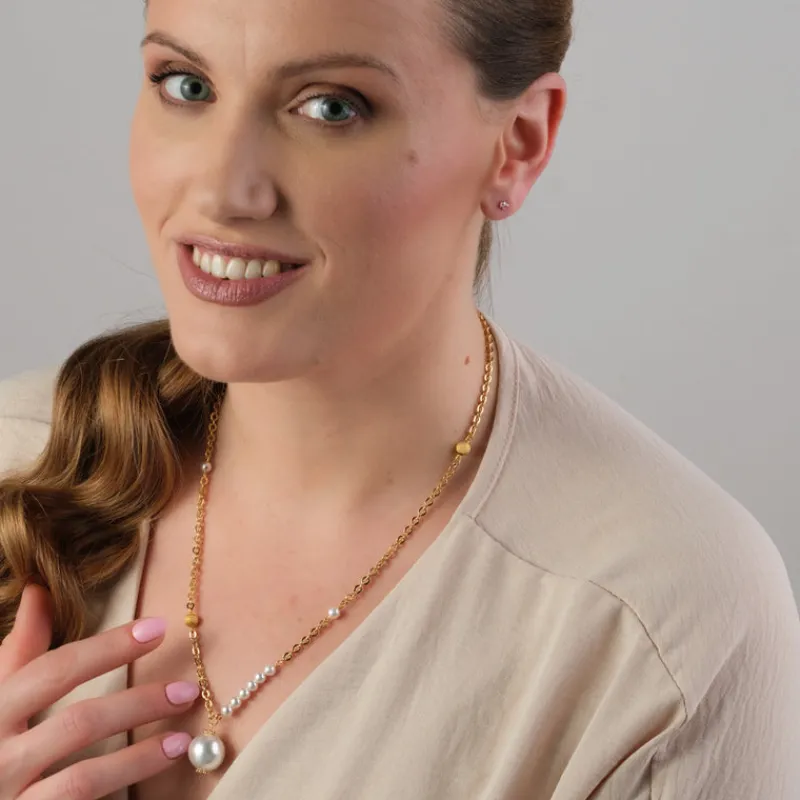 Simply Whispers Pearl Gold Bead Pendant Necklace Hot