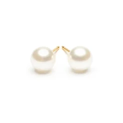 Simply Whispers Pearl Stud Earrings 6mm Gold Plated New