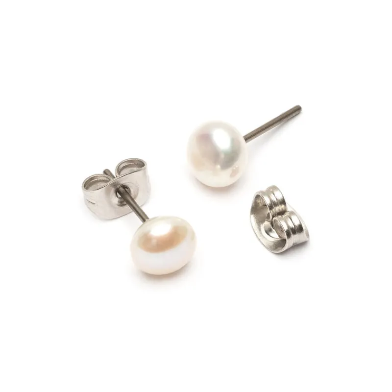 Simply Whispers Pearl Titanium Stud Earrings Outlet