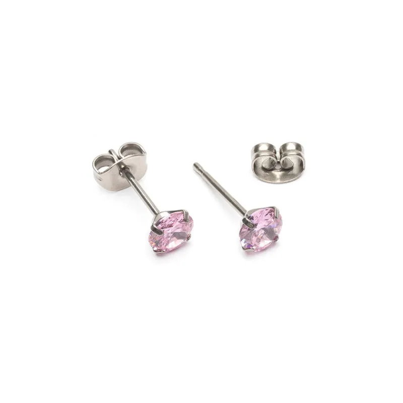 Simply Whispers Pink Zirconia Titanium Stud Earrings Hot