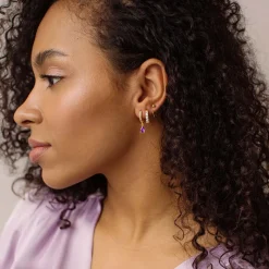 Simply Whispers Purple Drop Huggie Hoops Online