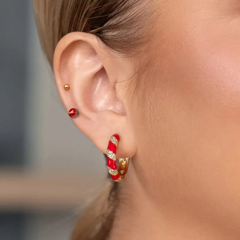 Simply Whispers Red & Crystal Enamel Huggie Hoops Clearance