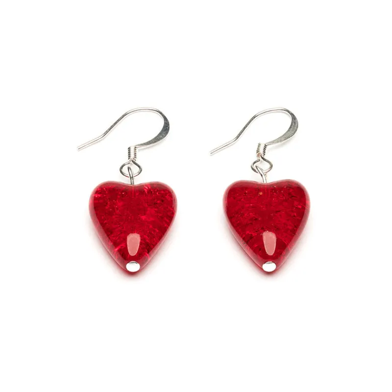 Simply Whispers Red Crackle Glass Heart Earrings Online