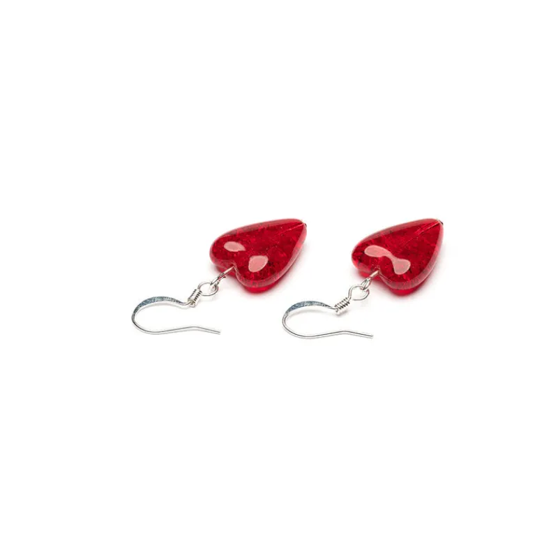 Simply Whispers Red Crackle Glass Heart Earrings Online