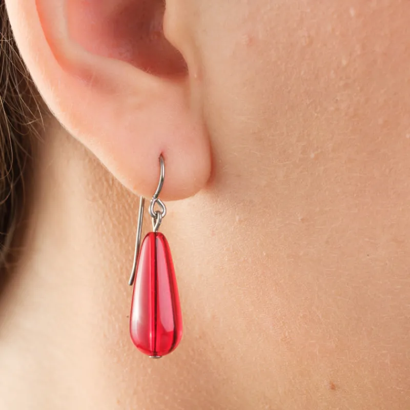 Simply Whispers Red Lantern Niobium French Hook Earrings Fashion