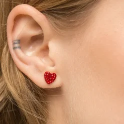 Simply Whispers Red Pave Heart Earrings Gold Plated Outlet