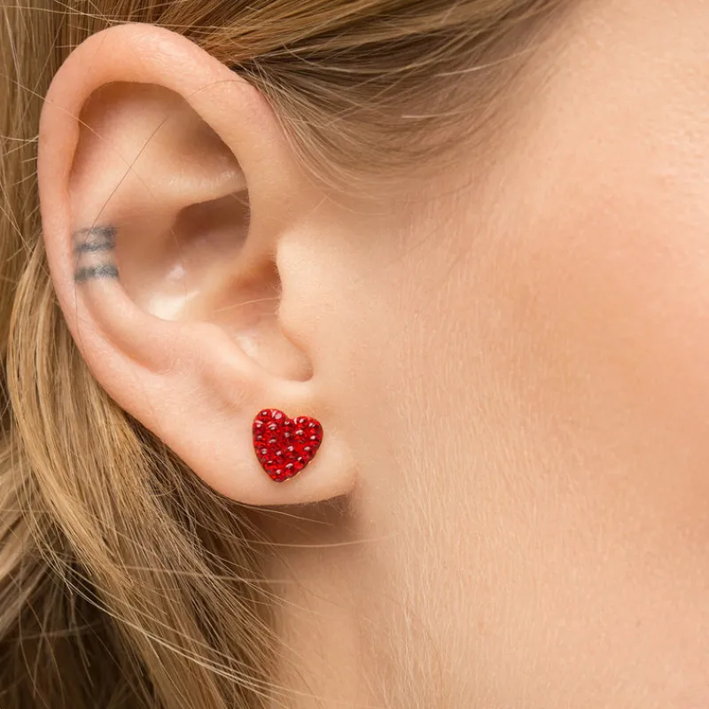 Simply Whispers Red Pave Heart Earrings Gold Plated Outlet