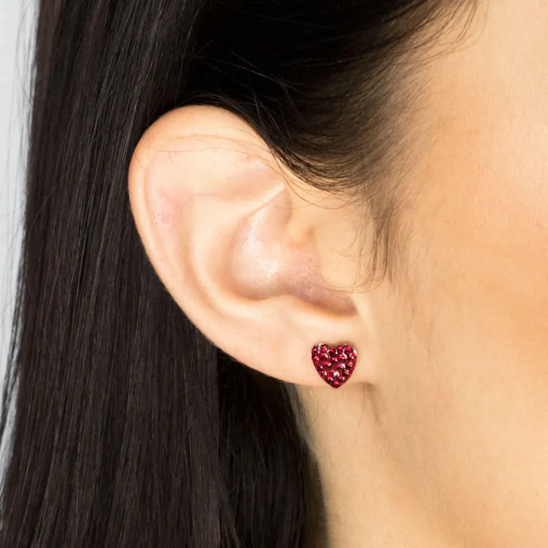 Simply Whispers Red Pave Heart Stud Earrings Stainless Steel Online