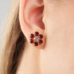 Simply Whispers Red Zirconia Flower Stud Earrings New