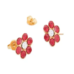 Simply Whispers Red Zirconia Flower Stud Earrings New