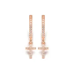 Simply Whispers Rose Gold Pave Cross Hoops Online