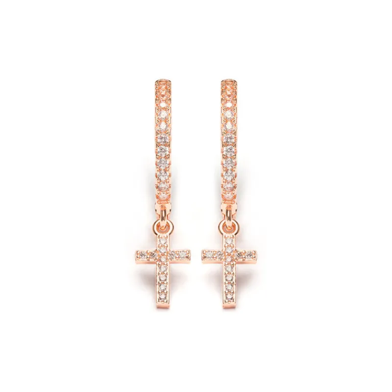 Simply Whispers Rose Gold Pave Cross Hoops Online