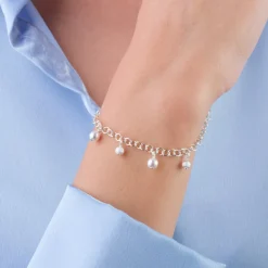 Simply Whispers Silver Bead Pearl Charm Bracelet Sale