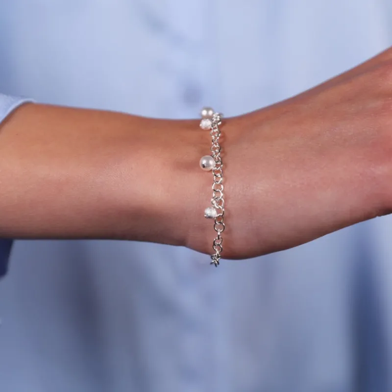 Simply Whispers Silver Bead Pearl Charm Bracelet Sale