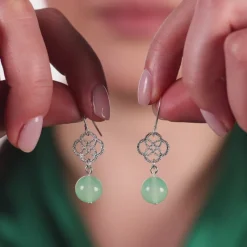 Simply Whispers Silver Celtic Knot Green Jade French Hook Earrings Sale