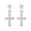 Simply Whispers Silver Crystal Cross Drop Earrings Fashion
