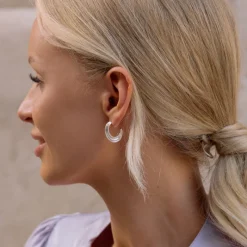 Simply Whispers Silver Oval Chunky Hoop Earrings Fashion