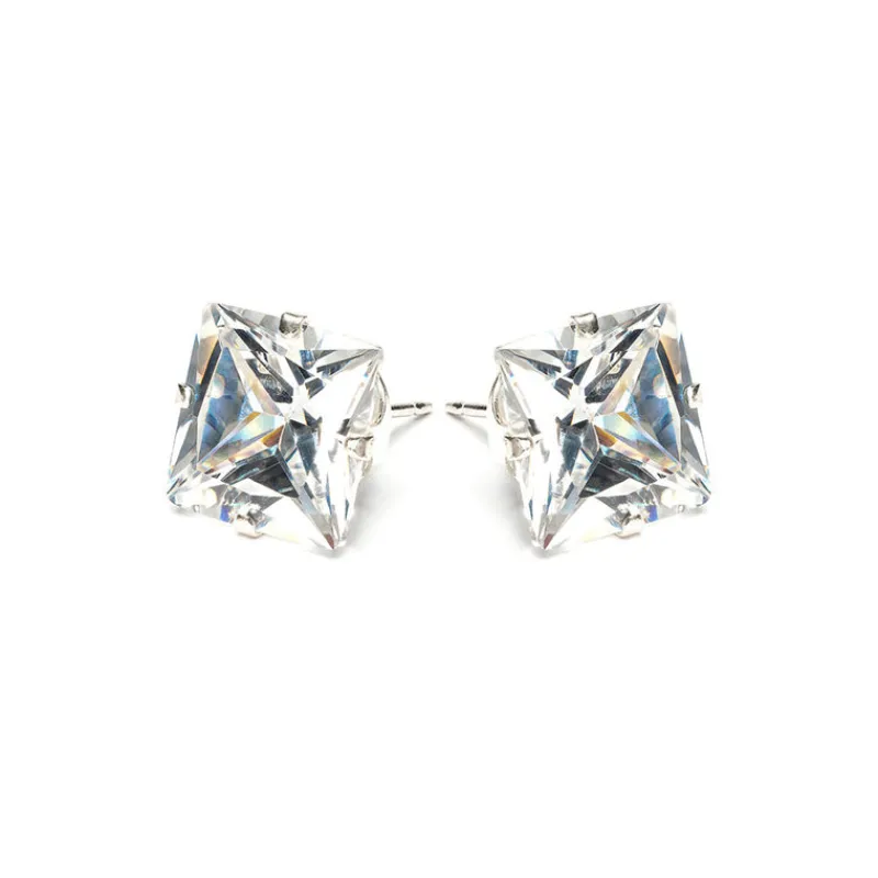 Simply Whispers Silver Stud Earrings 10mm Square Crystal Sale