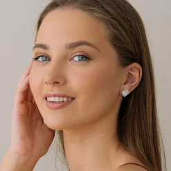Simply Whispers Silver Stud Earrings 10mm Square Crystal Sale