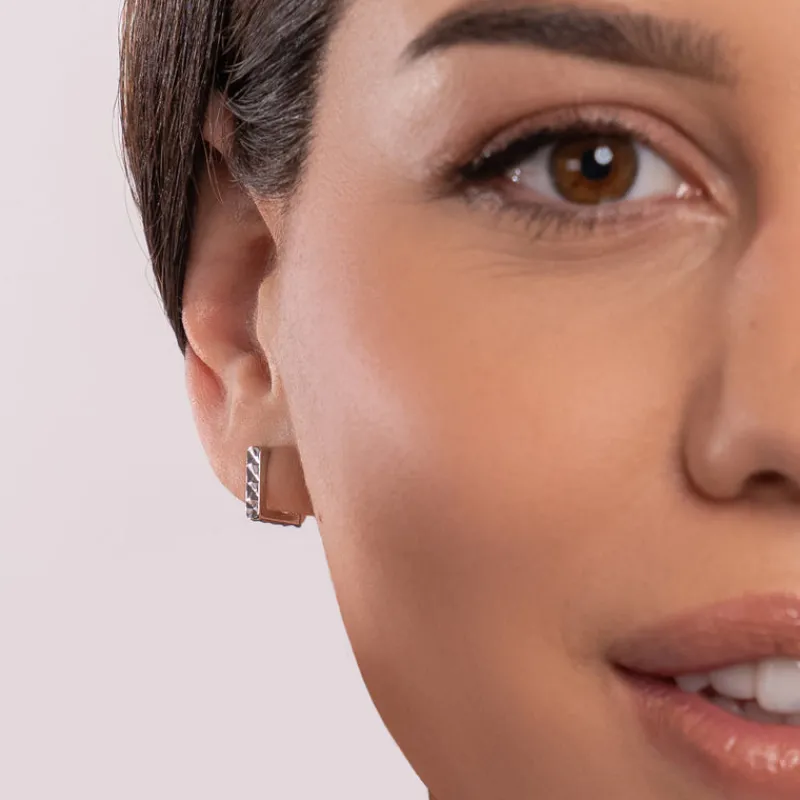 Simply Whispers Squared Silver Huggie Hoops Clearance