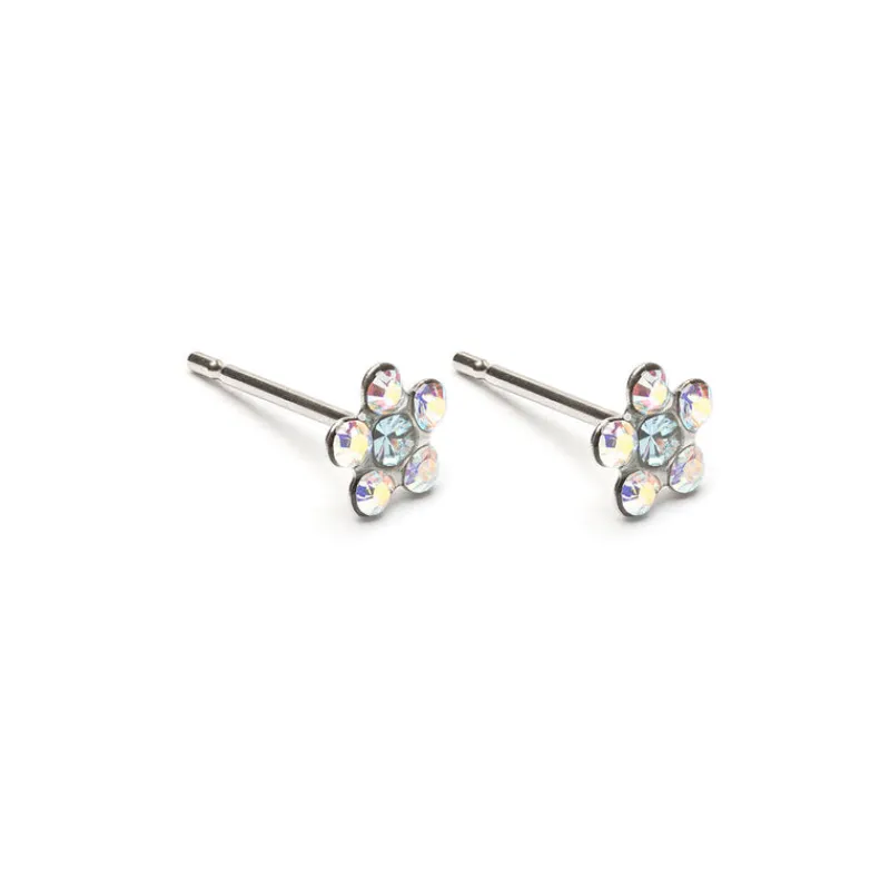 Simply Whispers Stainless Steel Aurora Borealis And Aqua Daisy Stud Earrings Outlet