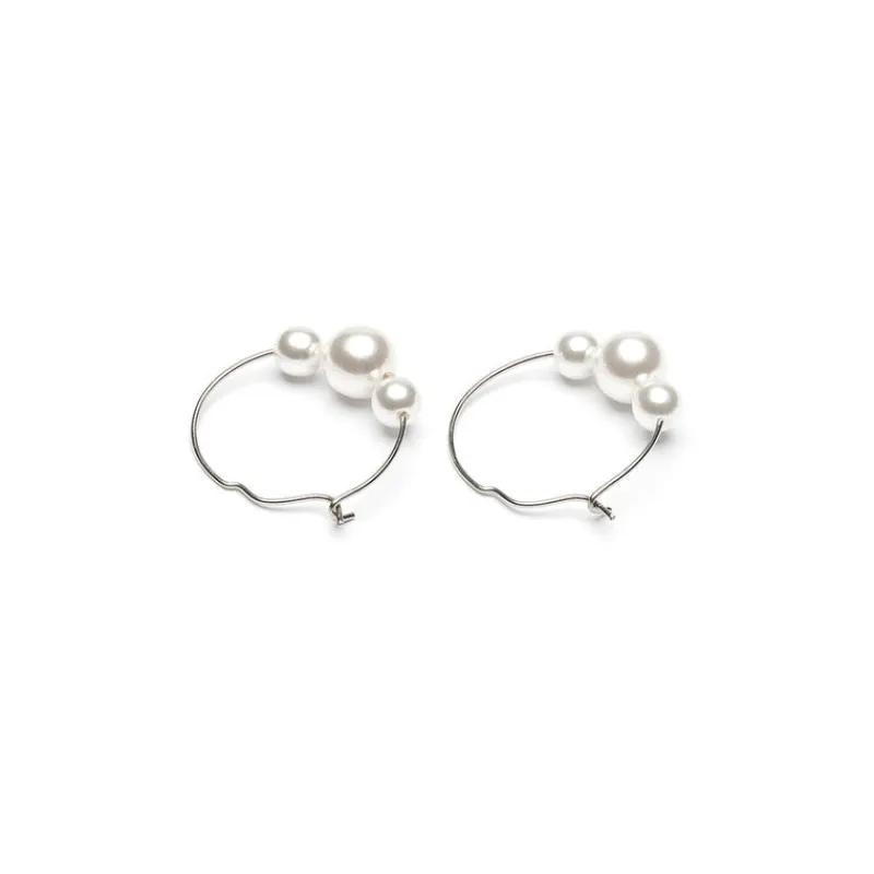 Simply Whispers Stainless Steel 6mm Pearl Hoop Earrings Discount