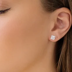 Simply Whispers 925 Sterling Silver Stud Earrings 6mm Square Crystal Online
