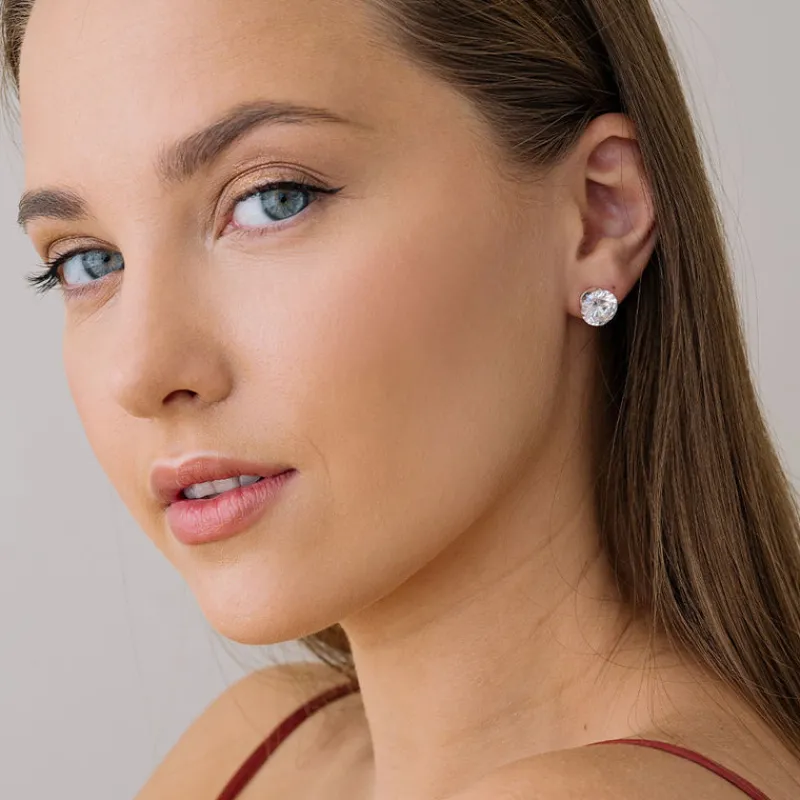 Simply Whispers 925 Sterling Silver Stud Earrings 10mm Round Crystal Best