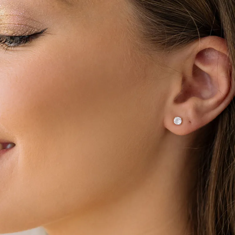 Simply Whispers 925 Sterling Silver Stud Earrings 4mm Round Crystal Discount