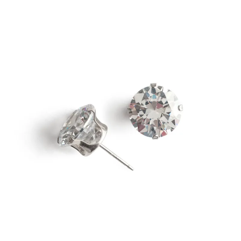 Simply Whispers 925 Sterling Silver Stud Earrings 10mm Round Crystal Best