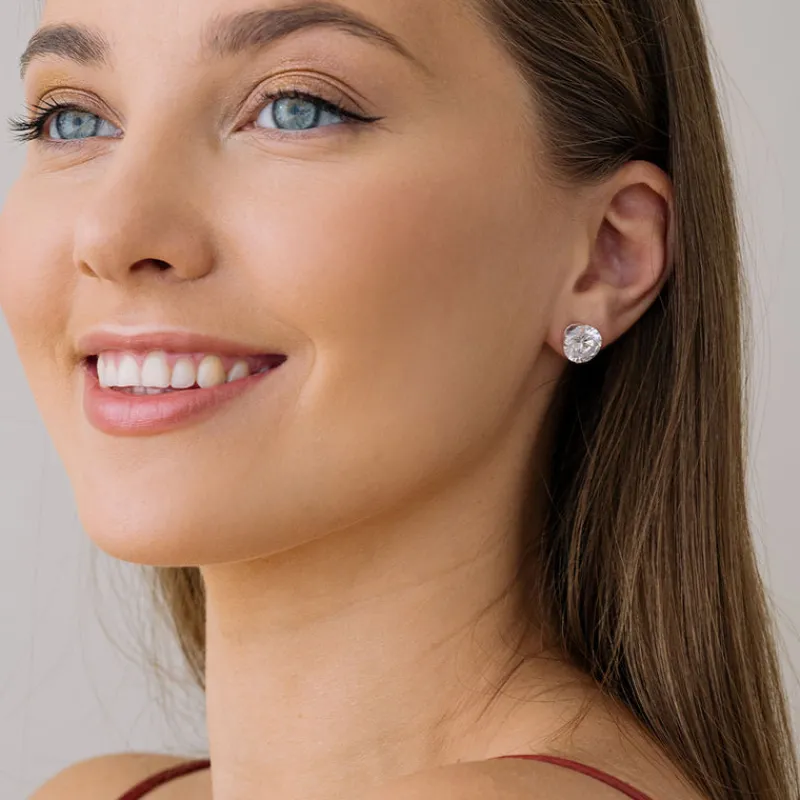Simply Whispers 925 Sterling Silver Stud Earrings 10mm Round Crystal Best
