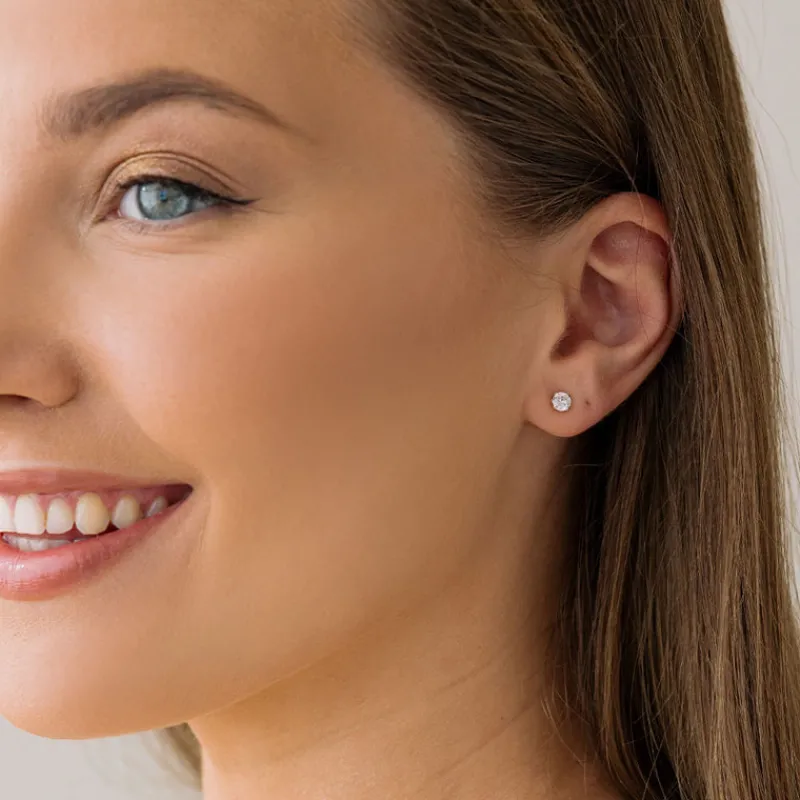 Simply Whispers 925 Sterling Silver Stud Earrings 4mm Round Crystal Discount